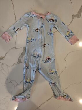 The Beaufort Bonnet Co. Whimsical Swimming Dog Footed One-Piece with Pink Trim